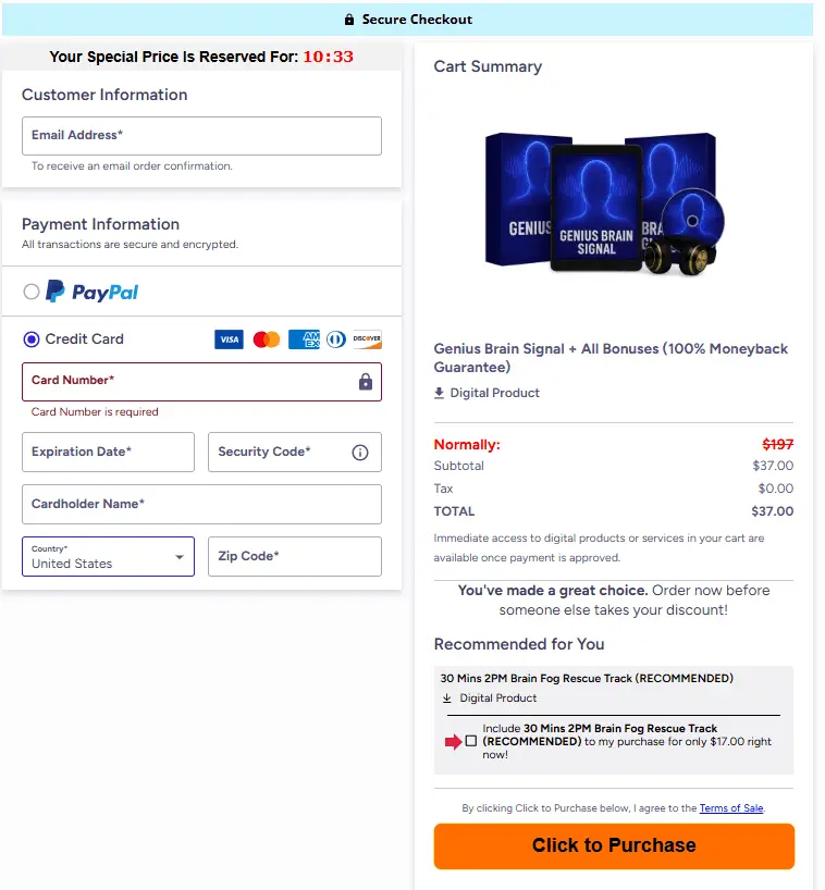 Genius Brain Signal Check-Out-Page